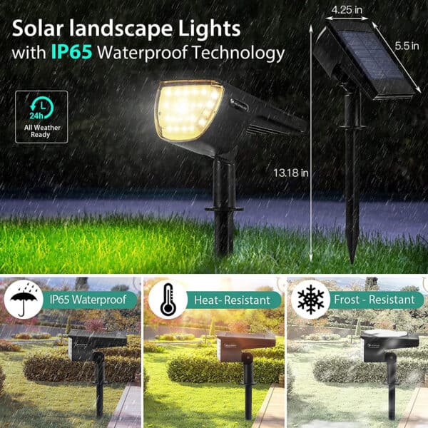 Solris™ 32 LED Solar Spotlights IP67 Waterproof for Landscape Lighting, Garden and Driveway — image 4